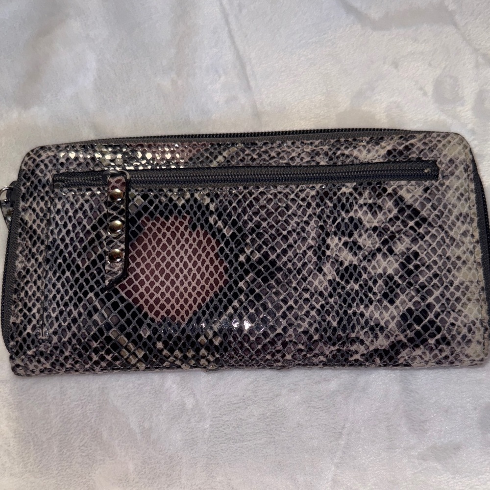 Lodis Snake-Print Zip Wallet in Gray and Black